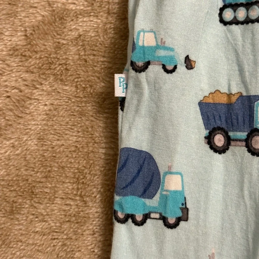 Posh Peanut Construction Trucks Bamboo Viscose Zippy Footie Sleeper Blue 0-3M